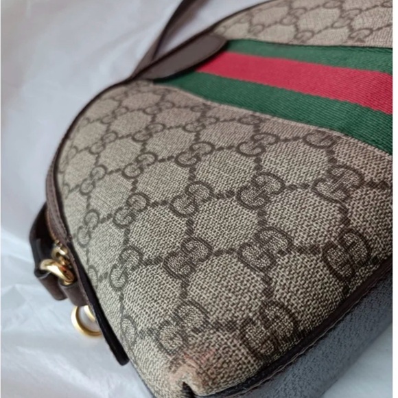 Gucci Ophedia Dome Beige and Brown Crossbody Bag with Red and Green Stripe - Picture 2 of 8